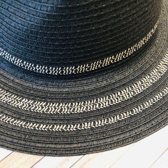 Time and Tru Women's Striped Straw Panama Hat, Black - Picture 3 of 5
